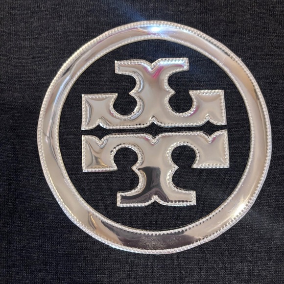 Tory Burch Charcoal Gray 100% Wool Metallic Logo Zip Back Sweater Womens Large - Picture 4 of 7